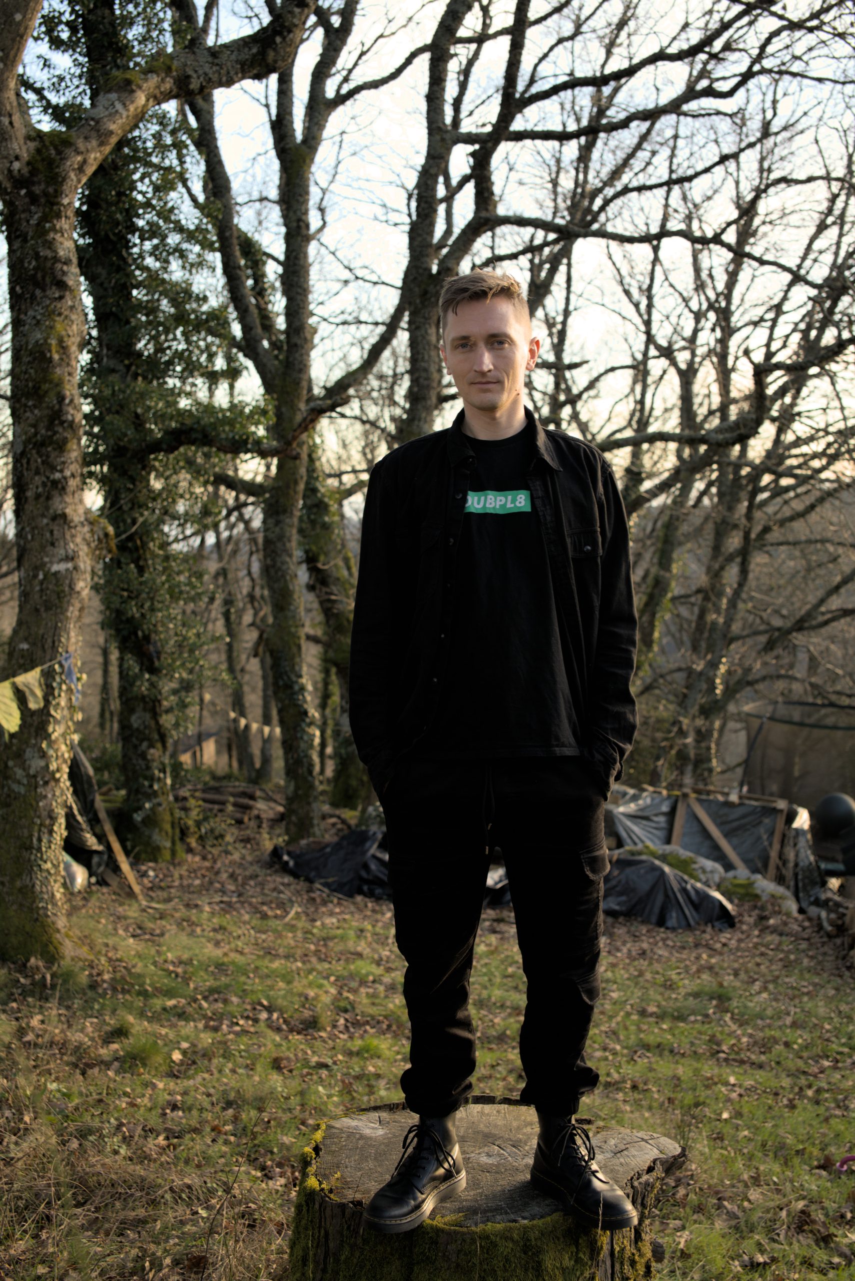 DUBPL8 Organic T-Shirt [Green Logo] (Men's/Unisex) [BLACK]