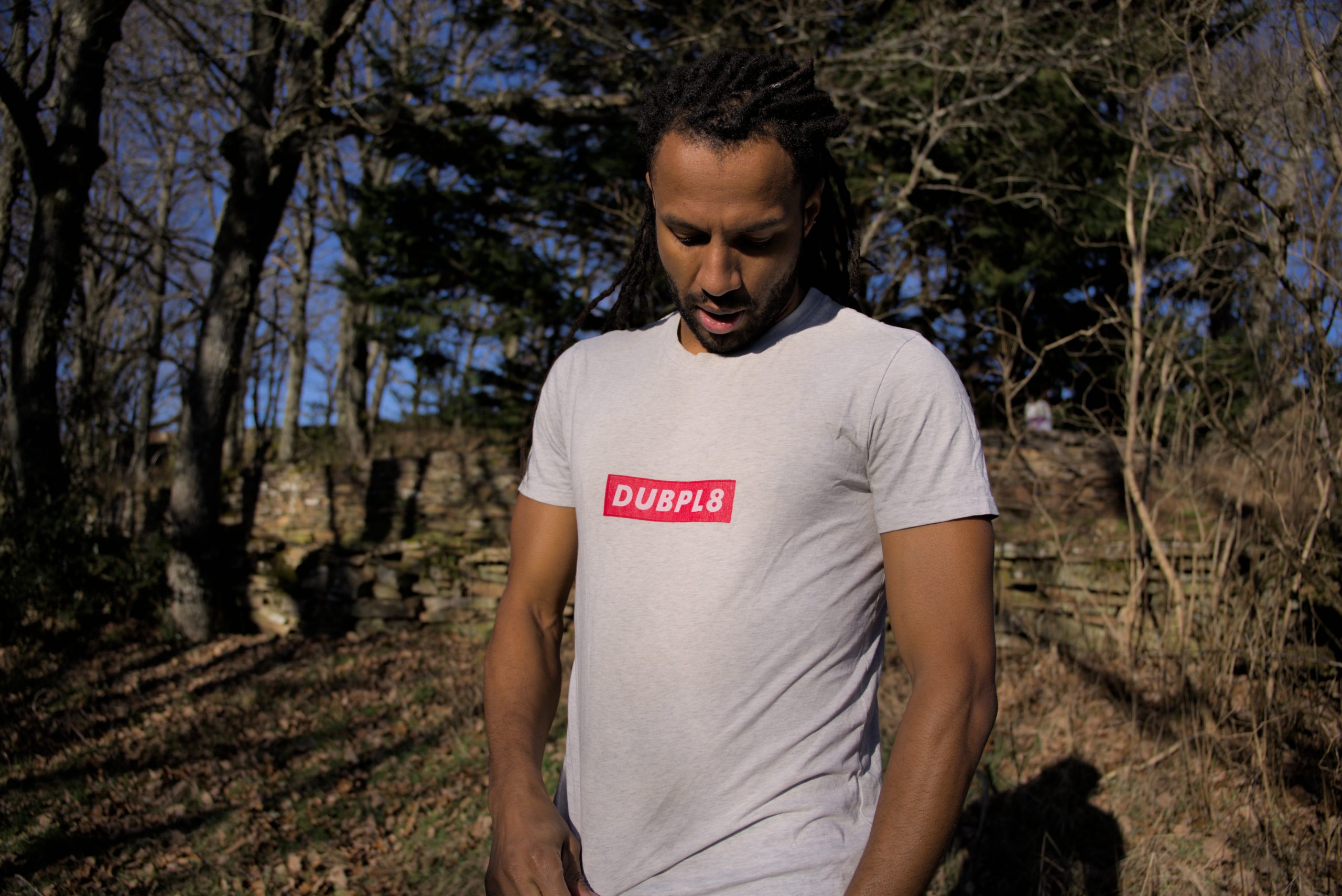 DUBPL8 Organic T-Shirt [Red Logo] (Men's/Unisex) [WHITE]