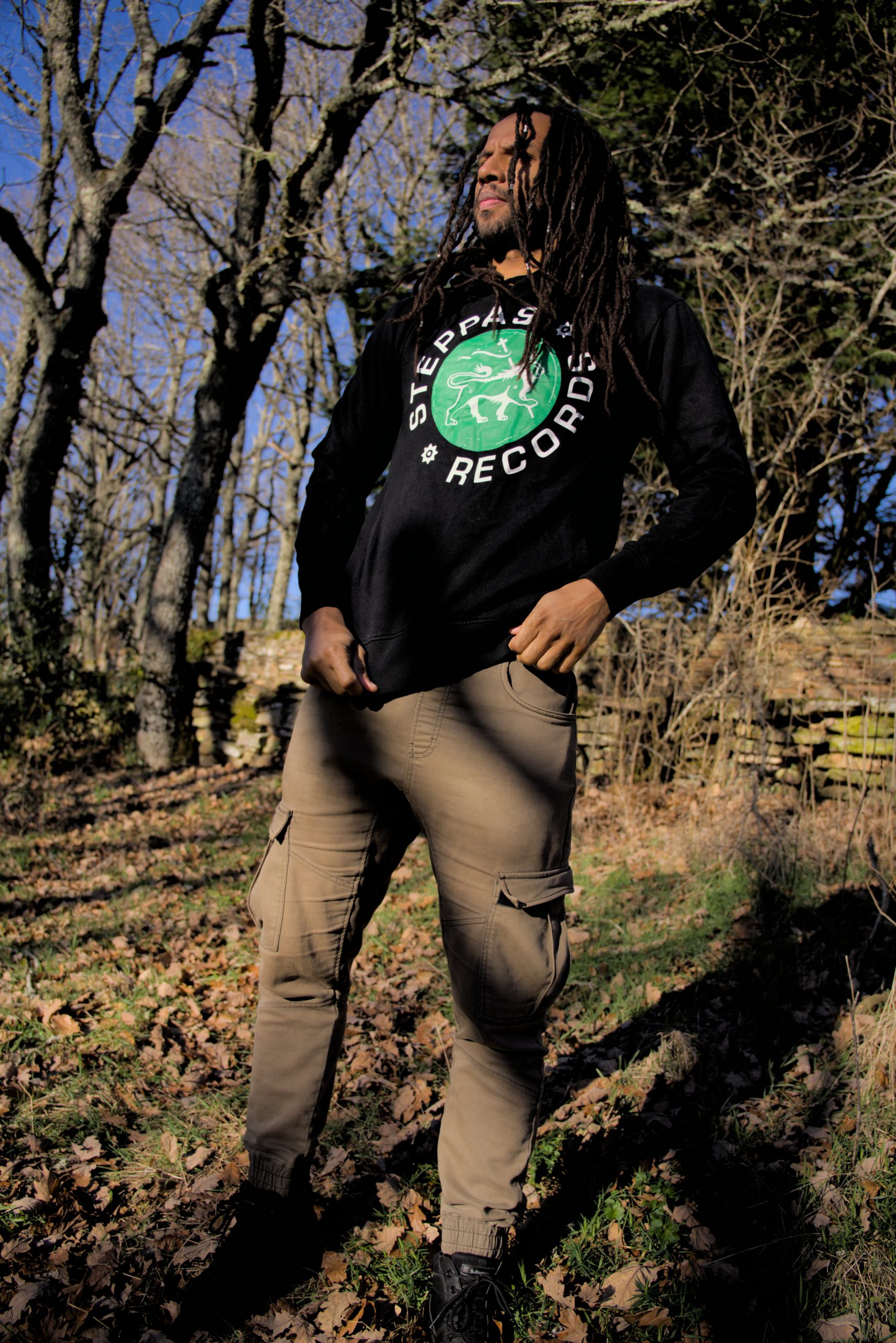 Steppas "Lion" Organic Hoodie (Men's/Unisex) [GREEN ON BLACK]