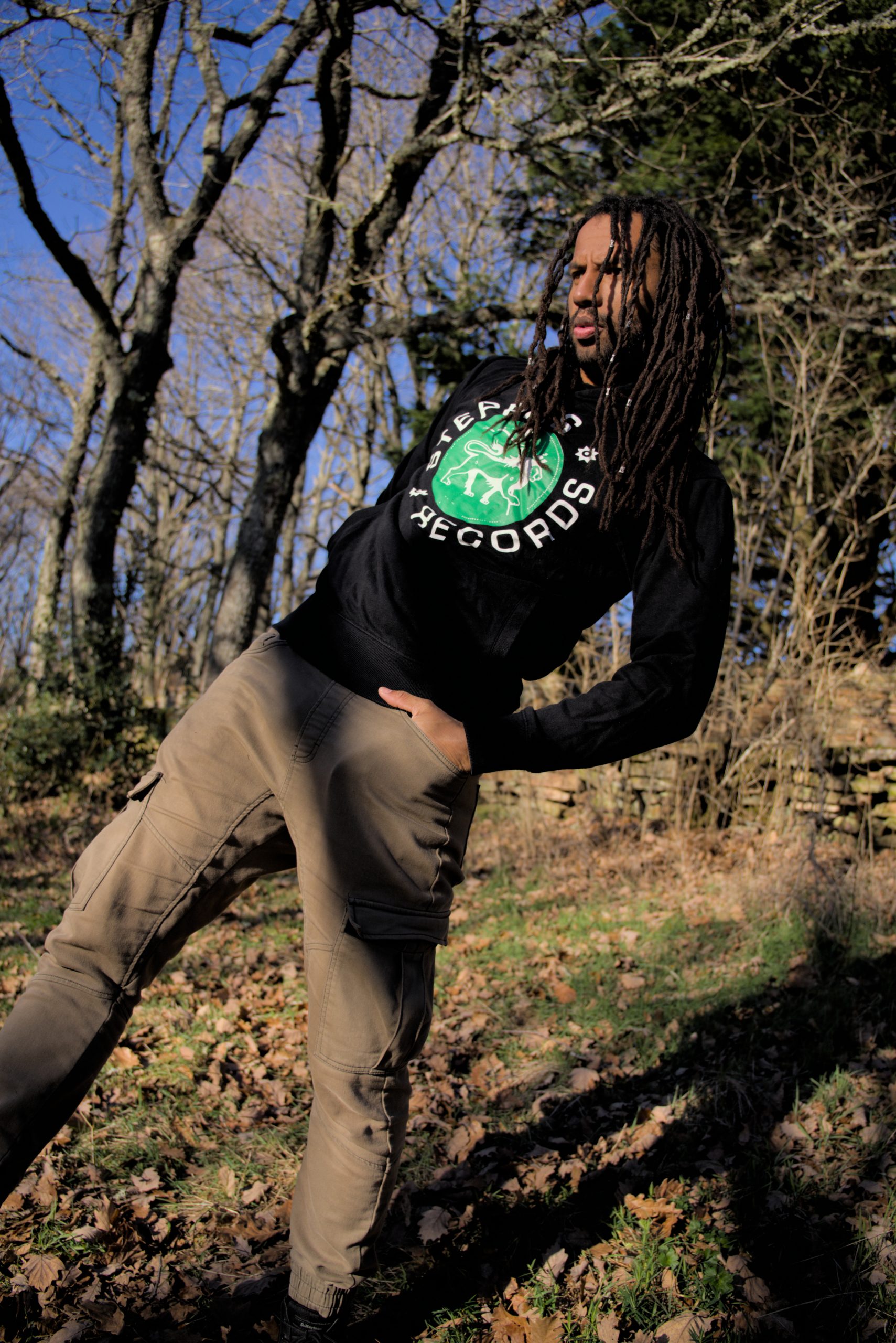 Steppas "Lion" Organic Hoodie (Men's/Unisex) [GREEN ON BLACK]